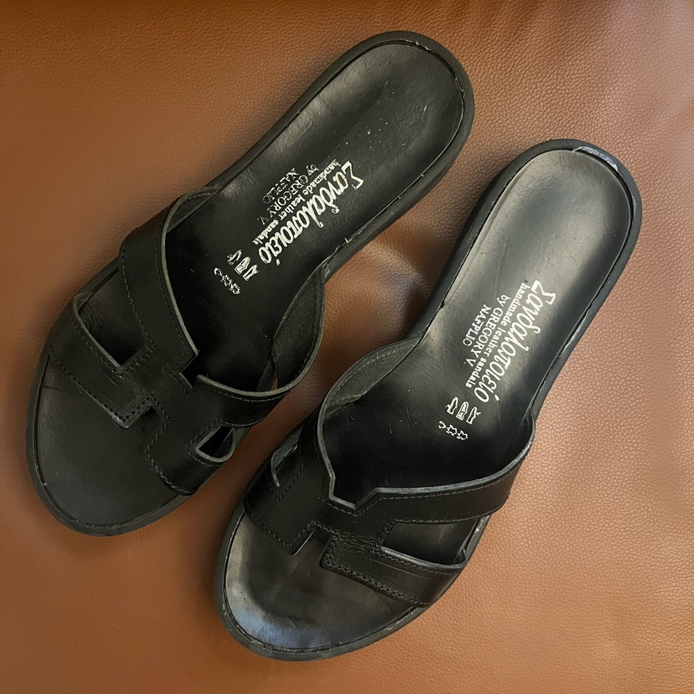 Handmade Genuine Leather Greek Black Sandals